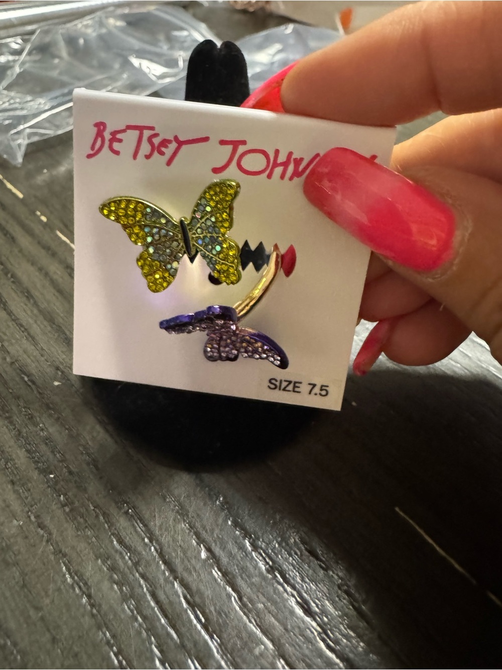 Betsey Johnson Gold-Tone Yellow & Purple Crystal Butterfly Ring Set